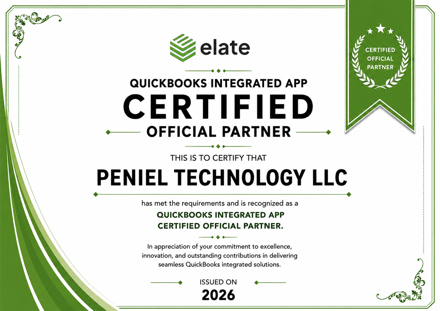 QuickBooks Integrated App Certified Partner certificate