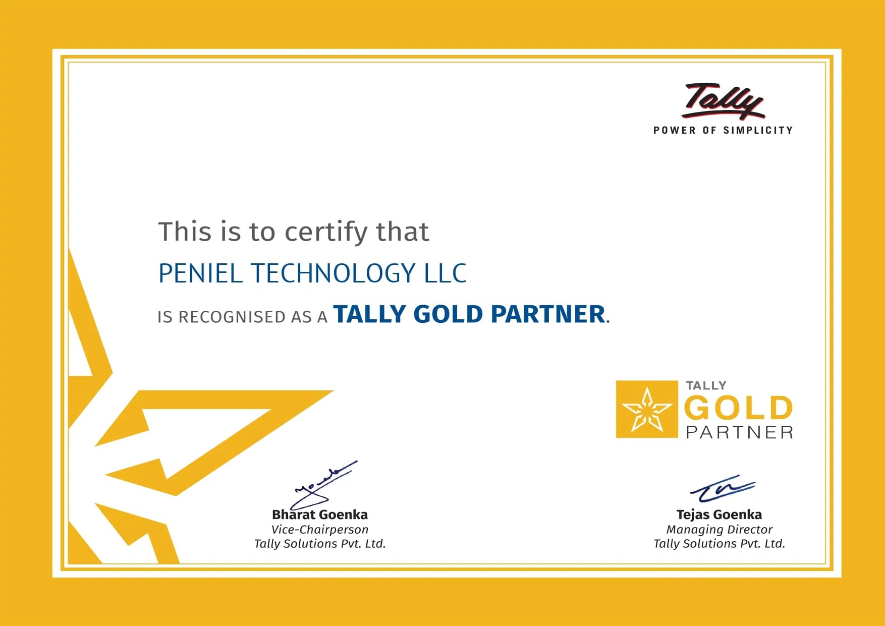 Tally Gold Partner certificate
